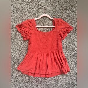 Madewell Red Eyelet Sleeve Top Size M